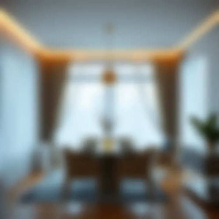 Modern Dining Area with Flowing Sheer Curtains Modern dining area adorned with flowing gauzy curtains