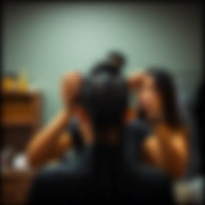 Maintenance Techniques for Wigs A stylist demonstrating maintenance techniques for goddess braids wigs.