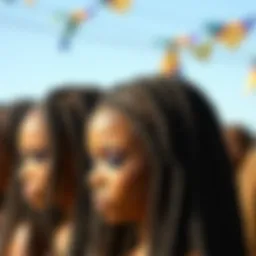 A close-up of intricately styled goddess braids wigs showcasing various designs.