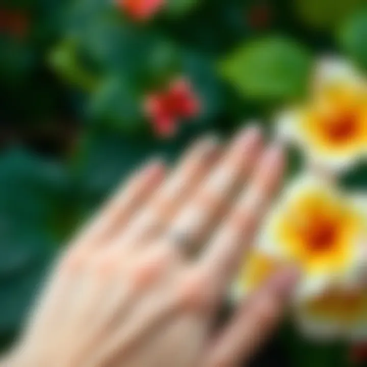 Hibiscus Nail Stickers in Stunning Application An elegant hand displaying beautifully applied hibiscus nail stickers that complement personal style.