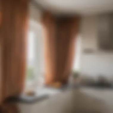 A beautifully styled kitchen with Italian curtains complementing the decor