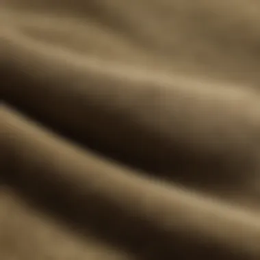 Close-up view of textured khaki corduroy fabric