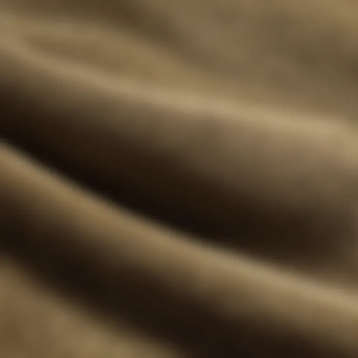 Close-up view of textured khaki corduroy fabric