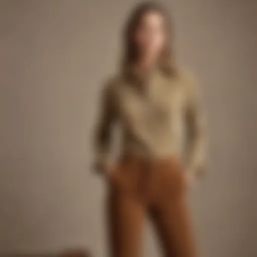 Stylish khaki corduroy pants paired with a chic top