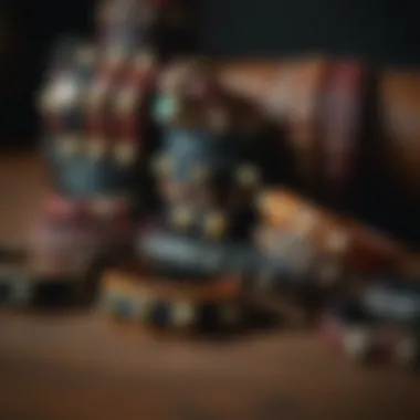 A variety of leather studded bracelets displayed artistically