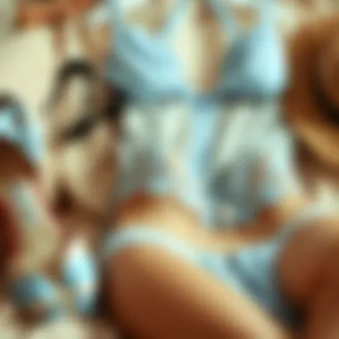 Stylish arrangement of light blue lace underwear with complementary accessories