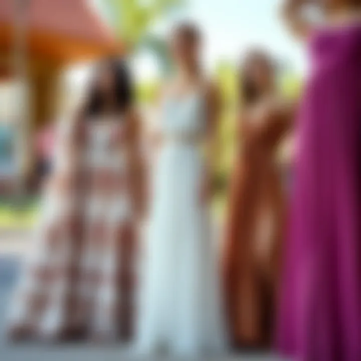 Diverse styles of long summer dresses with slits displayed together