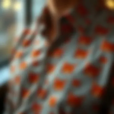 Close-up of unique patterns on a cat button-up shirt