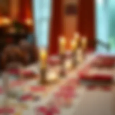 Elegant table setting with embroidered table runners and decorative candles