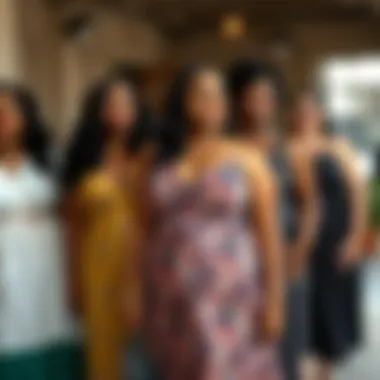 A scene featuring individuals of different sizes confidently wearing midi dresses.