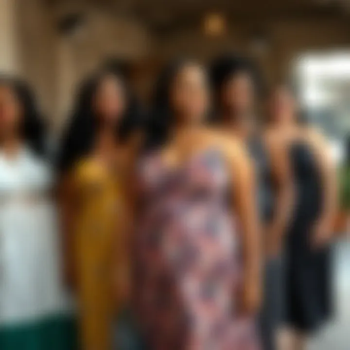 A scene featuring individuals of different sizes confidently wearing midi dresses.