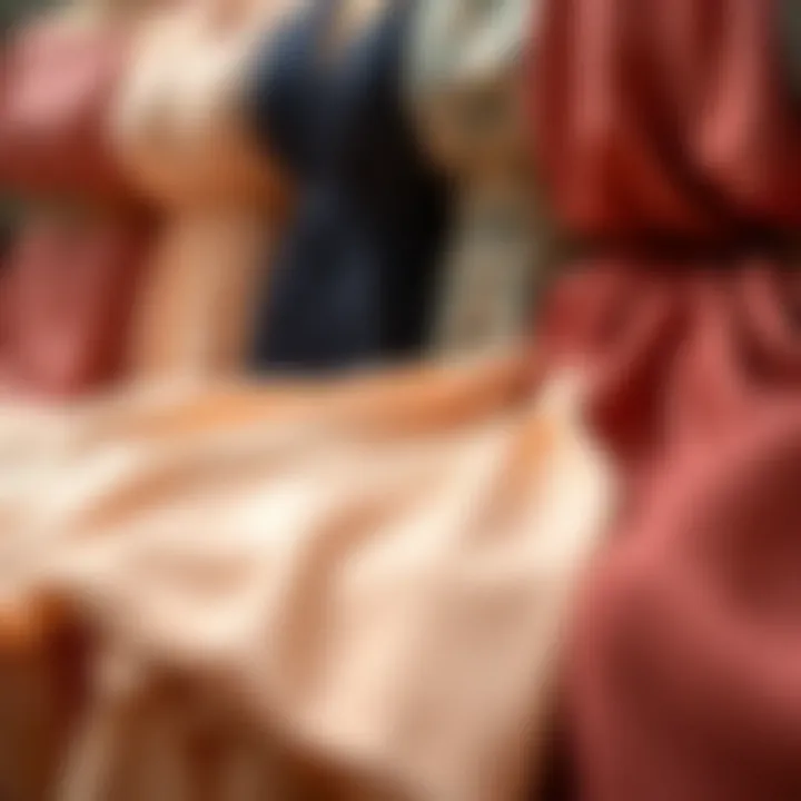 A collage of various fabrics used in midi dresses, highlighting texture and color.