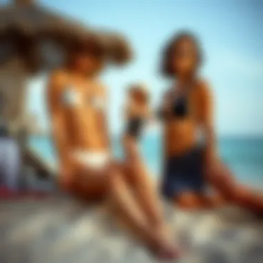 Contemporary mod swimwear designs on the beach