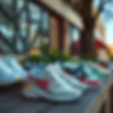 Aesthetic Display of Spring Sneakers Stylish spring sneaker collection displayed outdoors