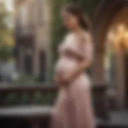 Elegant off-the-shoulder maternity dress on a model outdoors