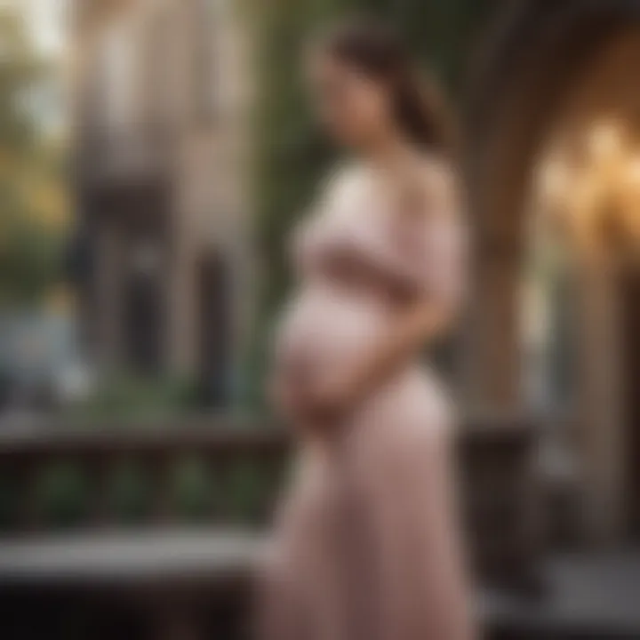 Elegant off-the-shoulder maternity dress on a model outdoors