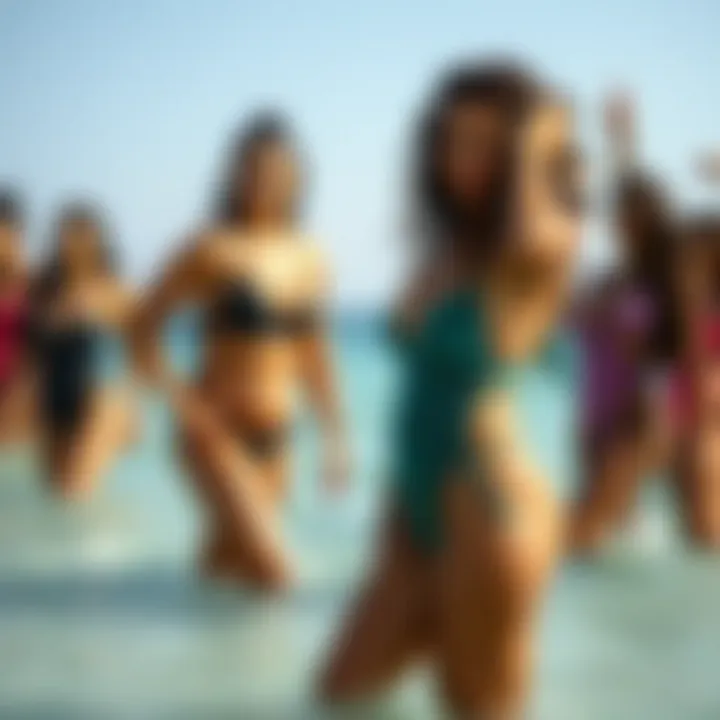 Celebrating Body Diversity Diverse body types in stylish one-piece bathing suits with ruching.