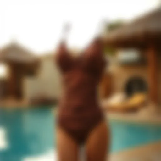 Elegance in Ruching Elegant one-piece bathing suit showcasing intricate ruching design.