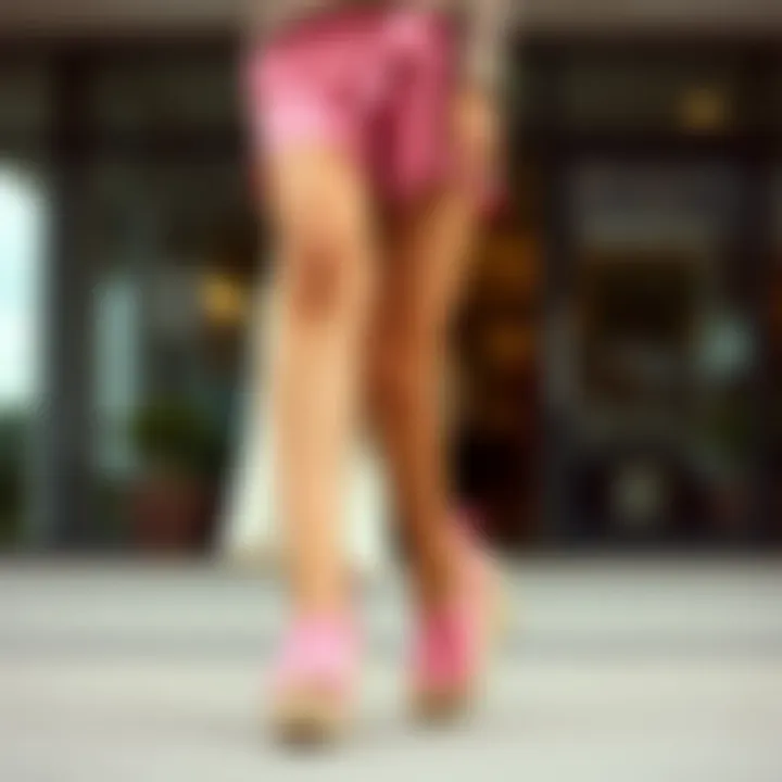 Fashionable outfit combination featuring pink espadrille wedges