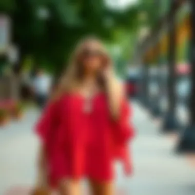 A stylish plus size flowy summer top paired with accessories