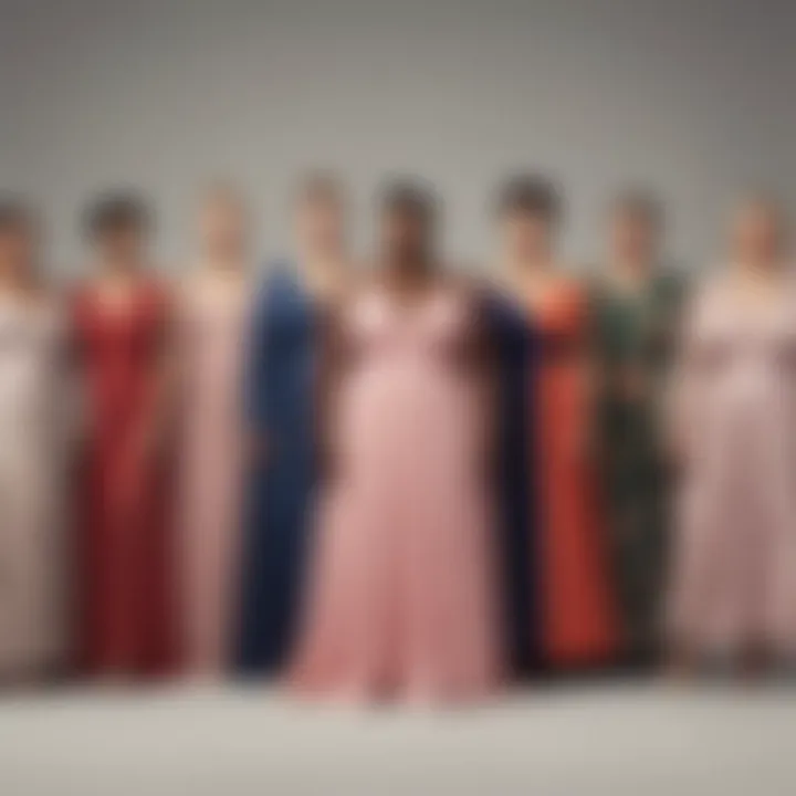 A diverse range of plus size dresses displayed together, representing inclusivity in contemporary fashion.