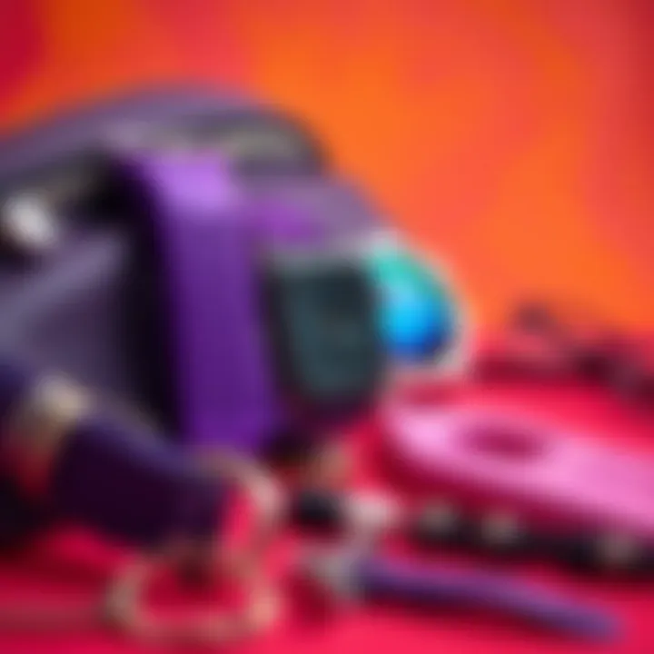 Purple Apple Watch Band with Trendy Accessories Fashionable arrangement of accessories including the purple Apple Watch band set against a vibrant background