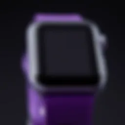 Close-up view of the purple Apple Watch band showcasing its texture and material quality