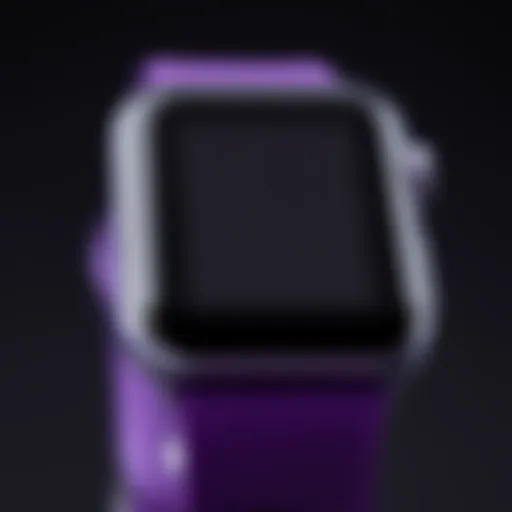 Close-up view of the purple Apple Watch band showcasing its texture and material quality