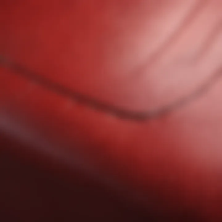 Close-up of red leather texture highlighting craftsmanship