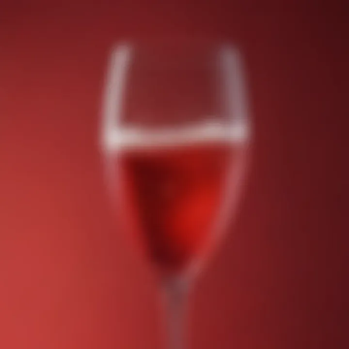 Close-up of red plastic champagne glass filled with bubbly drink