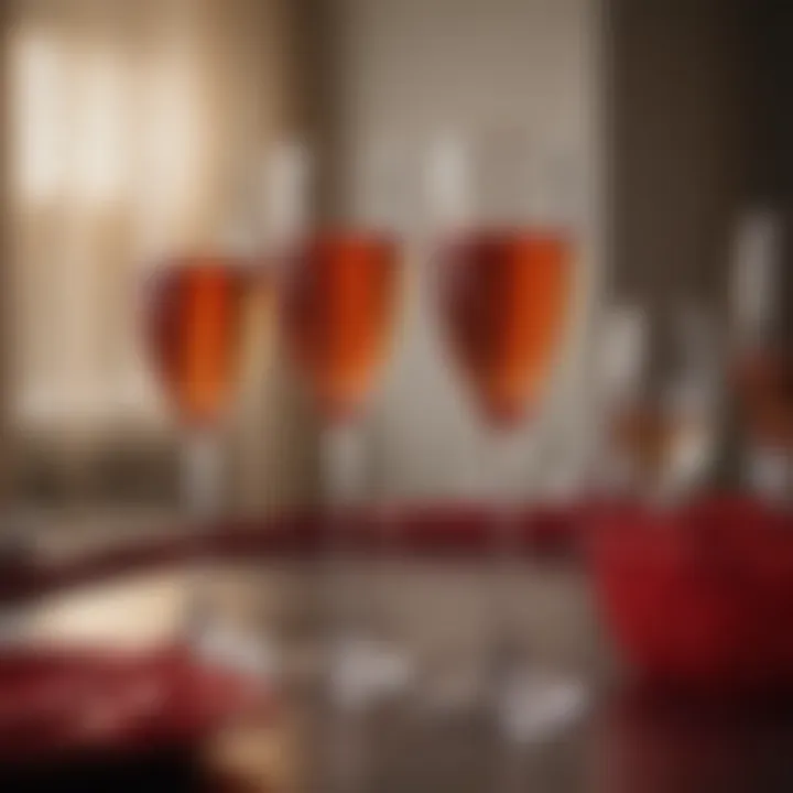 Elegant red plastic champagne glasses set on a stylish table