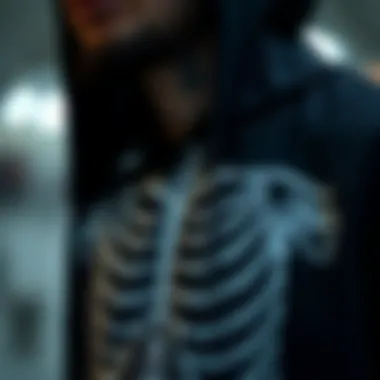Intricate Skeleton Graphics in Fashion Close-up of intricate skeleton graphic on a hoodie