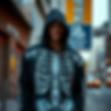 Urban Style Meets Skeleton Design A stylish skeleton hoodie showcased in an urban setting