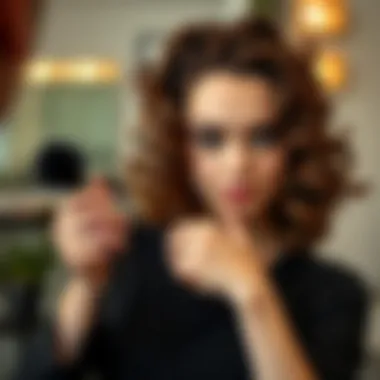 A stylist demonstrating a technique for using sponge curlers.