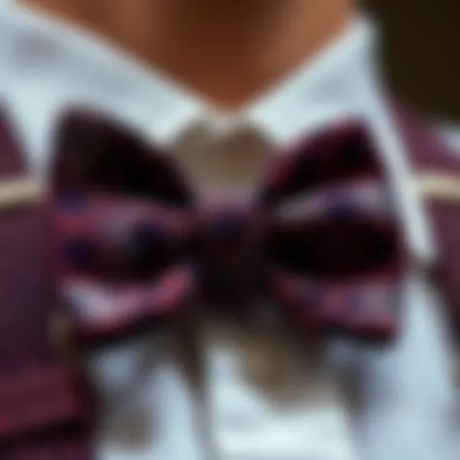 Close-up view of a suspender bow tie set showcasing intricate patterns.