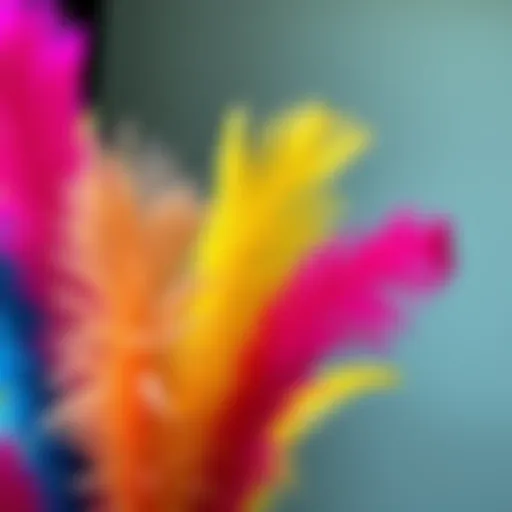 Vibrant synthetic hair feathers arranged artistically