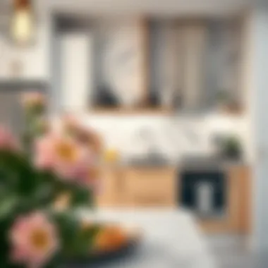 Stylish kitchen with terrazzo contact paper backsplash