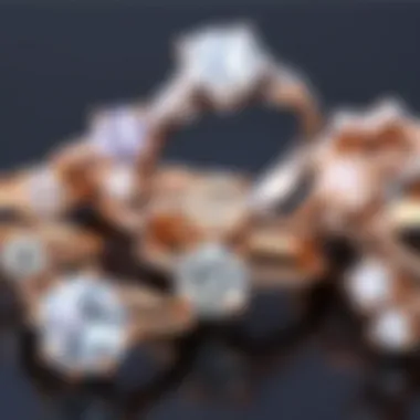 Stylish arrangement of various 14k rose gold CZ ring designs