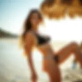 Stylish high-waisted swimsuit on a sunlit beach