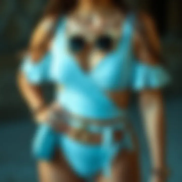 Fashionable accessories paired with a high-waisted swimsuit ensemble