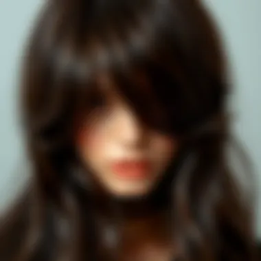 Close-up of textured long dark brown wig showcasing its luster