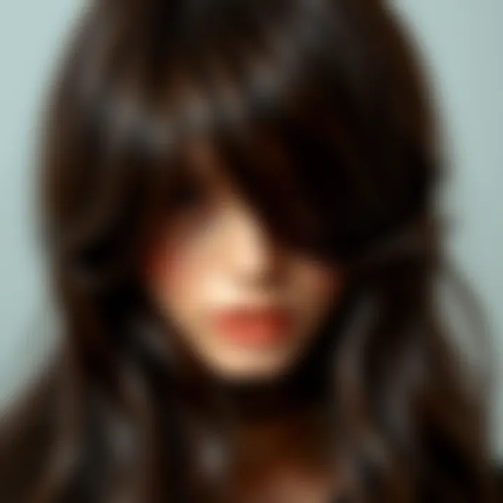 Close-up of textured long dark brown wig showcasing its luster