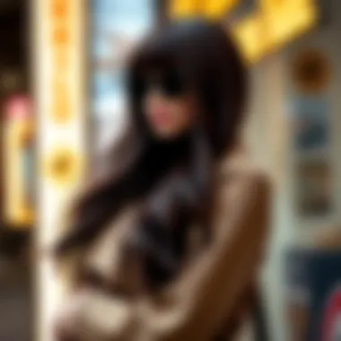 Fashionable long dark brown wig paired with trendy outfit