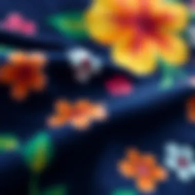 Close-up of navy floral fabric highlighting texture and color