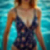 Elegant navy floral swimsuit design showcasing intricate patterns