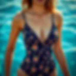 Elegant navy floral swimsuit design showcasing intricate patterns