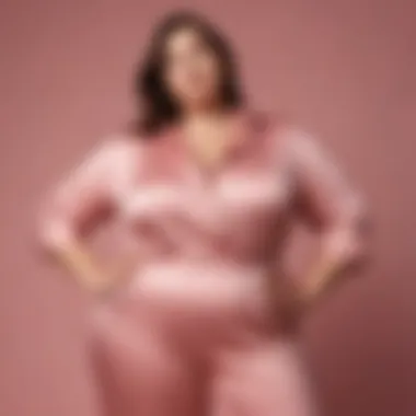 Fashionable plus size model showcasing body positivity in a blush jumpsuit