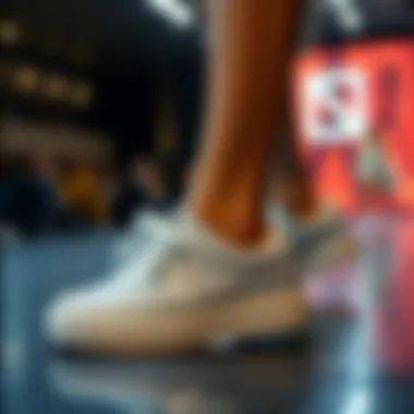 Fashion runway showcasing silver glitter sneaker designs