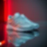 Glistening silver sneakers on a reflective surface