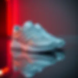 Glistening silver sneakers on a reflective surface